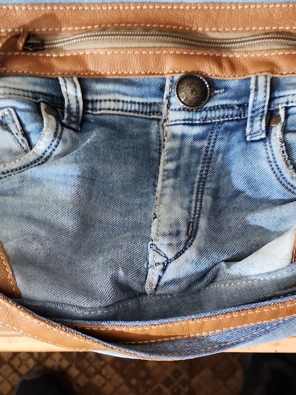 Myra Bag Light Blue Denim Tote with Tan Accents